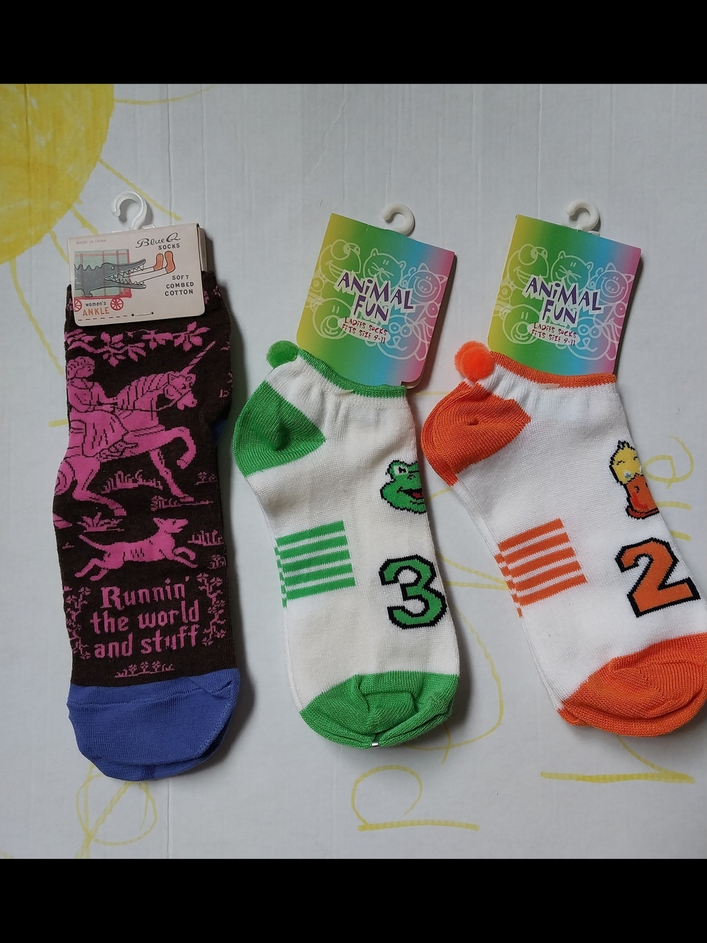 Blue Q Animal Fun Ankle Socks - Green, Orange, Pink Unicorn